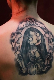 背部old school简单的黑色女孩和南瓜纹身图案