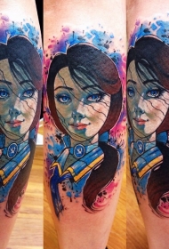 手绘风格彩色女子肖像纹身图案