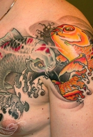 日本传统风格的各种鲤鱼彩色纹身图案