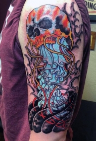 手臂有趣的卡通骷髅水母纹身图案