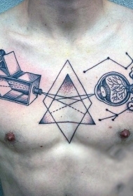 胸部科学风格设计几何黑色纹身图案