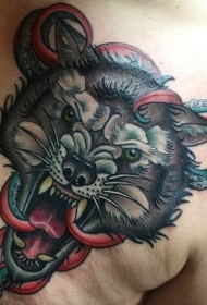 new school胸部彩绘恶魔动物头像纹身图案
