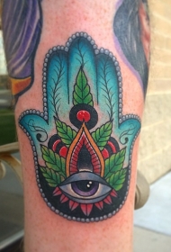 腿部彩色宗教纹身图案