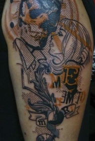 点画风格色的令人毛骨悚然的夫妇纹身图案