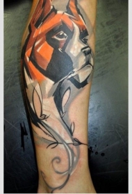 漂亮的水彩狗纹身图案