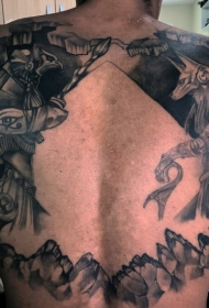 背部黑色的各种埃及神像纹身图案