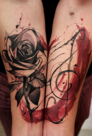 手臂新学校插画风格彩色玫瑰纹身图案