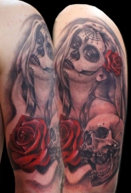 肩部墨西哥传统彩色女性肖像纹身