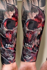 手臂彩色神秘红骷髅纹身图案