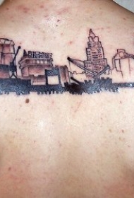 背部建筑和车辆纹身图案
