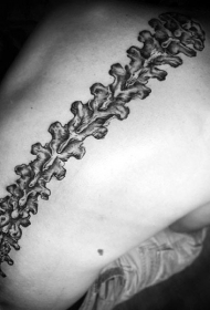 背部解剖脊椎骨黑白纹身图案