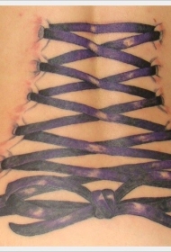 背部3D彩绘蝴蝶结彩带纹身图案