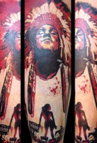 手臂插画式彩色印度女人剪影纹身
