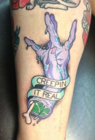 腿部彩色可怕的僵尸手纹身图案