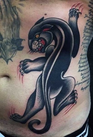 腹部彩绘old school黑豹纹身图案