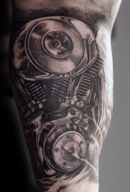 写实风格黑白汽车发动机纹身图案