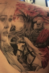 背部丰富多彩的权力游戏英雄人物纹身图案