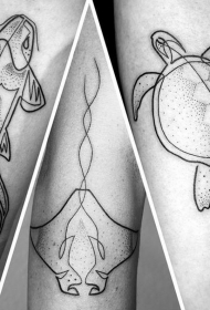 部落风黑色点刺各种海洋动物纹身图案