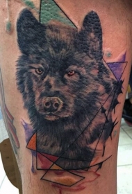 大腿插图风格熊头几何图形纹身图案