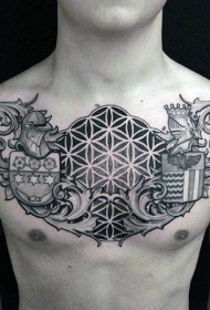 胸部黑灰凯尔特风格徽章纹身图案