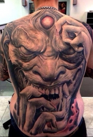 背部可怕的日式恶魔纹身图案
