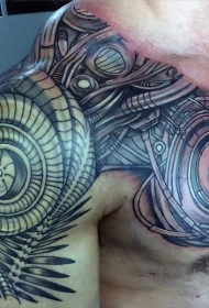半甲彩色生物力学纹身图案