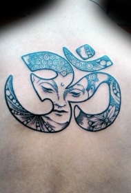 印度教风格的彩色字符与如来佛祖背部纹身图案