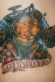 幻想式彩色卡通机器人字母纹身图案