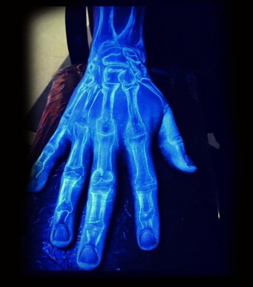 手臂神奇的荧光手骨骼纹身图案