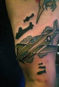 腿部卡通战斗机彩色纹身图案