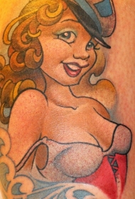 肩部老学校的风格彩色性感女郎纹身