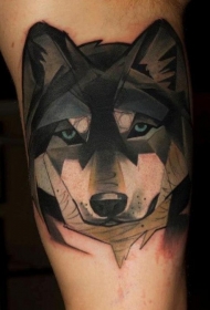 new school彩色的美丽狗头像纹身图案