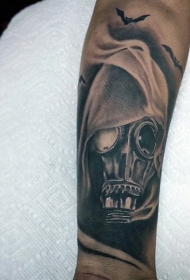 手臂逼真的防毒面具骷髅纹身图案