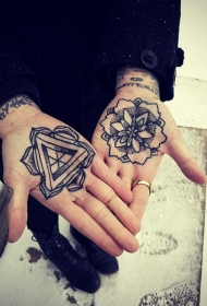 奇妙的黑色梵花手心纹身图案