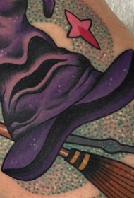 old school彩色卡通幽灵与扫把纹身图案