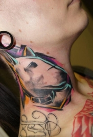 颈部个性小清新狗头像纹身图案