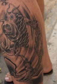 小腿一只眼睛奇怪的鱼纹身图案