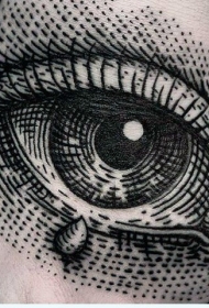 手背点刺风格黑色人类眼睛纹身图案
