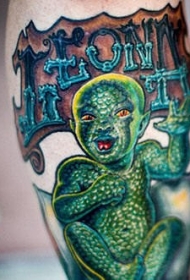 腿部彩色蜥蜴皮孩子色纹身图案