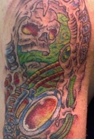 彩色骷髅与机械纹身图案