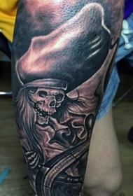 手臂黑灰海盗骷髅纹身图案