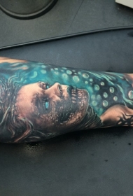 new school彩色神秘女人脸纹身图案