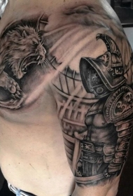 半甲黑白角斗士与格斗狮子纹身图案缩略频道推荐图