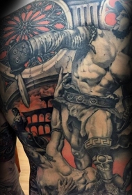 高级彩绘各种中世纪主题大腿纹身