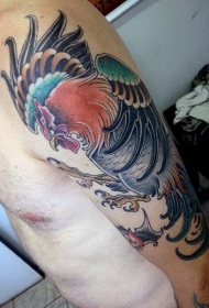 彩色邪恶的战斗公鸡手臂纹身图案