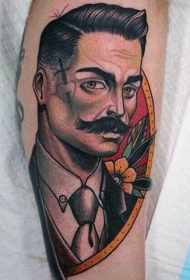 欧美school风格彩色人物肖像纹身图案