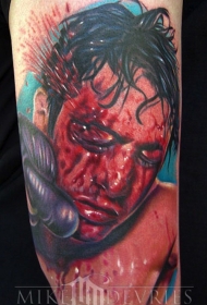 逼真彩色拳击手肖像纹身图案