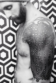 简单的黑色部落几何饰品大臂纹身图案