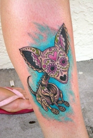 小腿奇个性彩色狗纹身图案