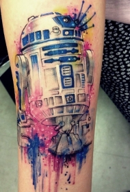手臂令人印象深刻的水彩机器人纹身图案